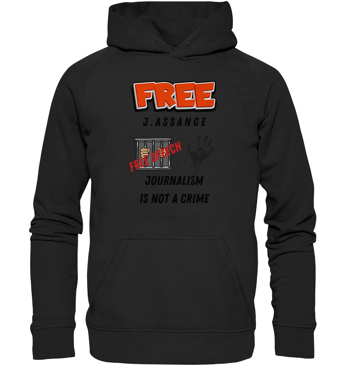FREE J.ASSANGE - JOURNALISM IS NOT A CRIME, FREE SPEECH (2 GRAFIKEN) - Basic Unisex Hoodie