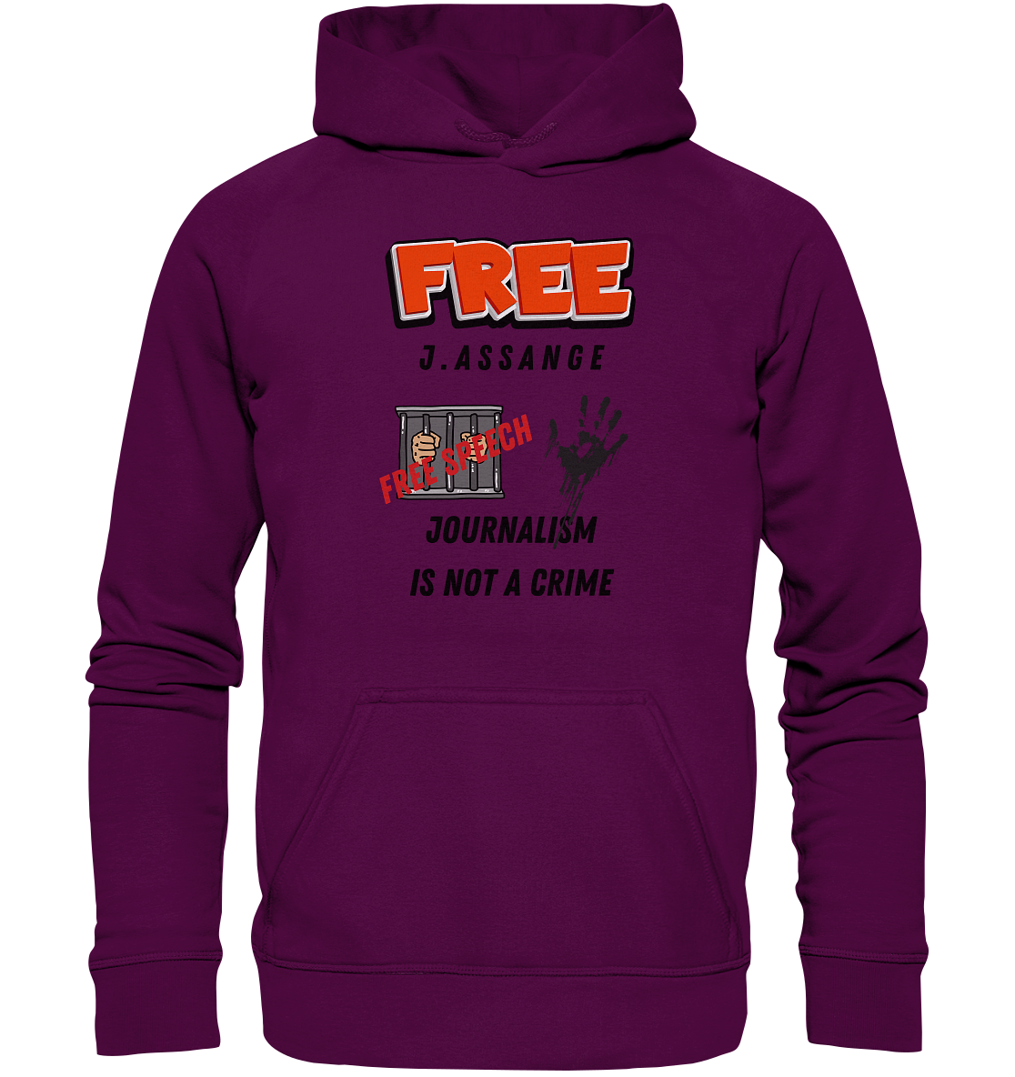 FREE J.ASSANGE - JOURNALISM IS NOT A CRIME, FREE SPEECH (2 GRAFIKEN) - Basic Unisex Hoodie
