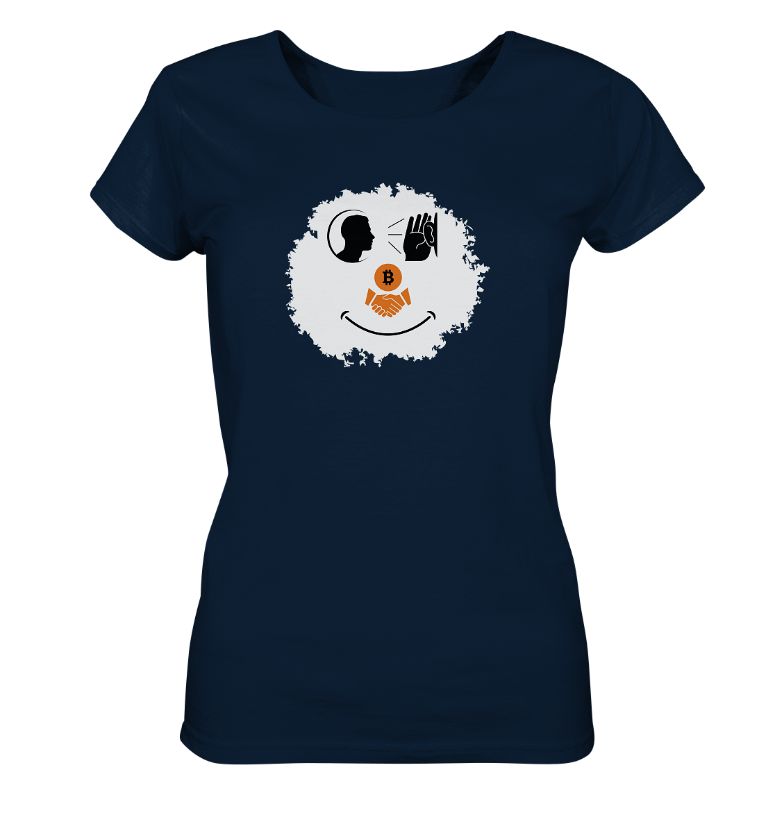 Smiley listen to Bitcoin handshake - (Ladies Collection 21% Rabatt bis zum Halving 2024) - Ladies Organic Basic Shirt