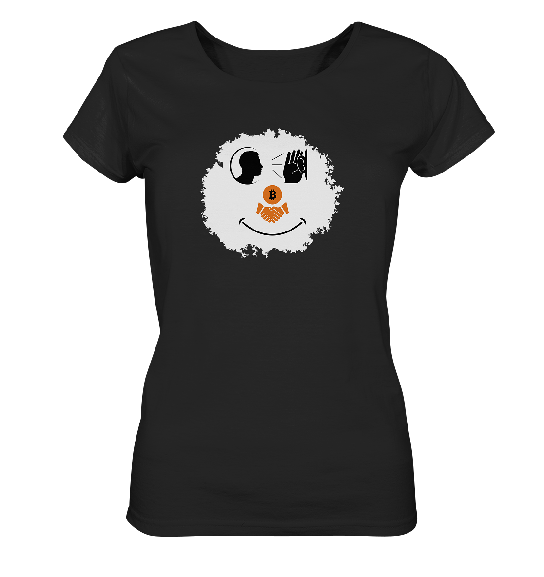 Smiley listen to Bitcoin handshake - (Ladies Collection 21% Rabatt bis zum Halving 2024) - Ladies Organic Basic Shirt