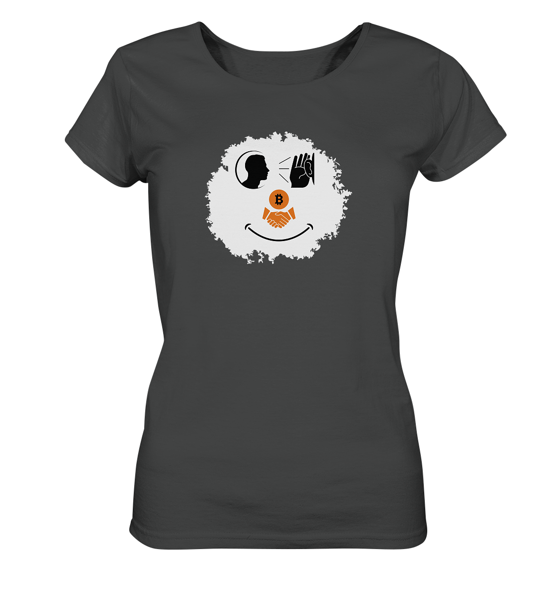 Smiley listen to Bitcoin handshake - (Ladies Collection 21% Rabatt bis zum Halving 2024) - Ladies Organic Basic Shirt