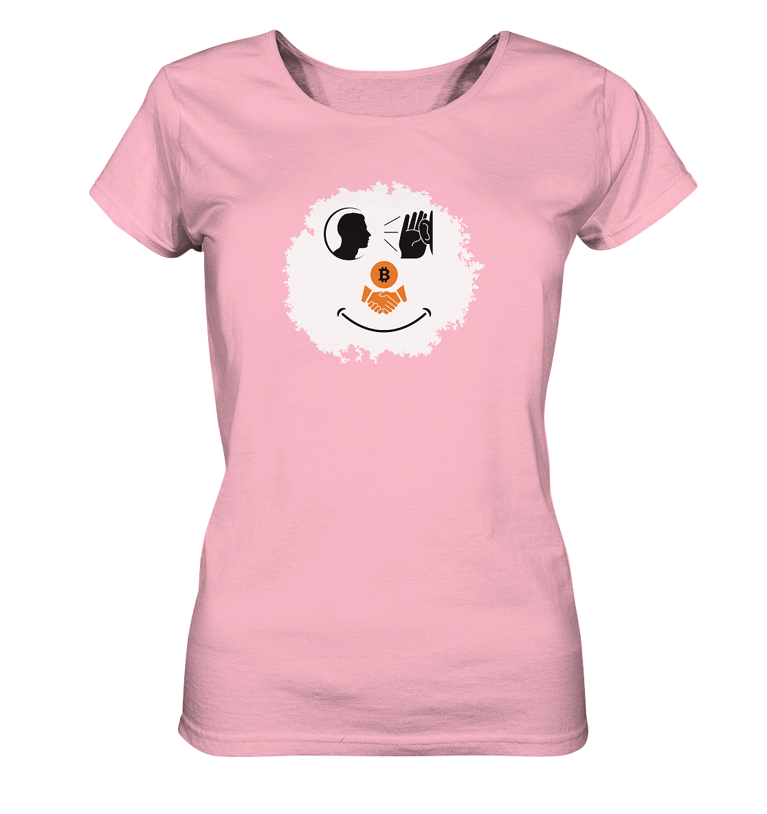 Smiley listen to Bitcoin handshake - (Ladies Collection 21% Rabatt bis zum Halving 2024) - Ladies Organic Basic Shirt