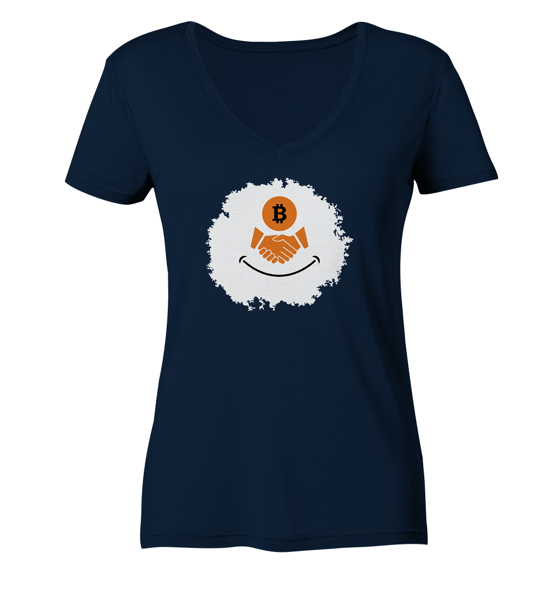 Smiley Bitcoin handshake - (Ladies Collection 21% Rabatt bis zum Halving 2024) - Ladies V-Neck Shirt