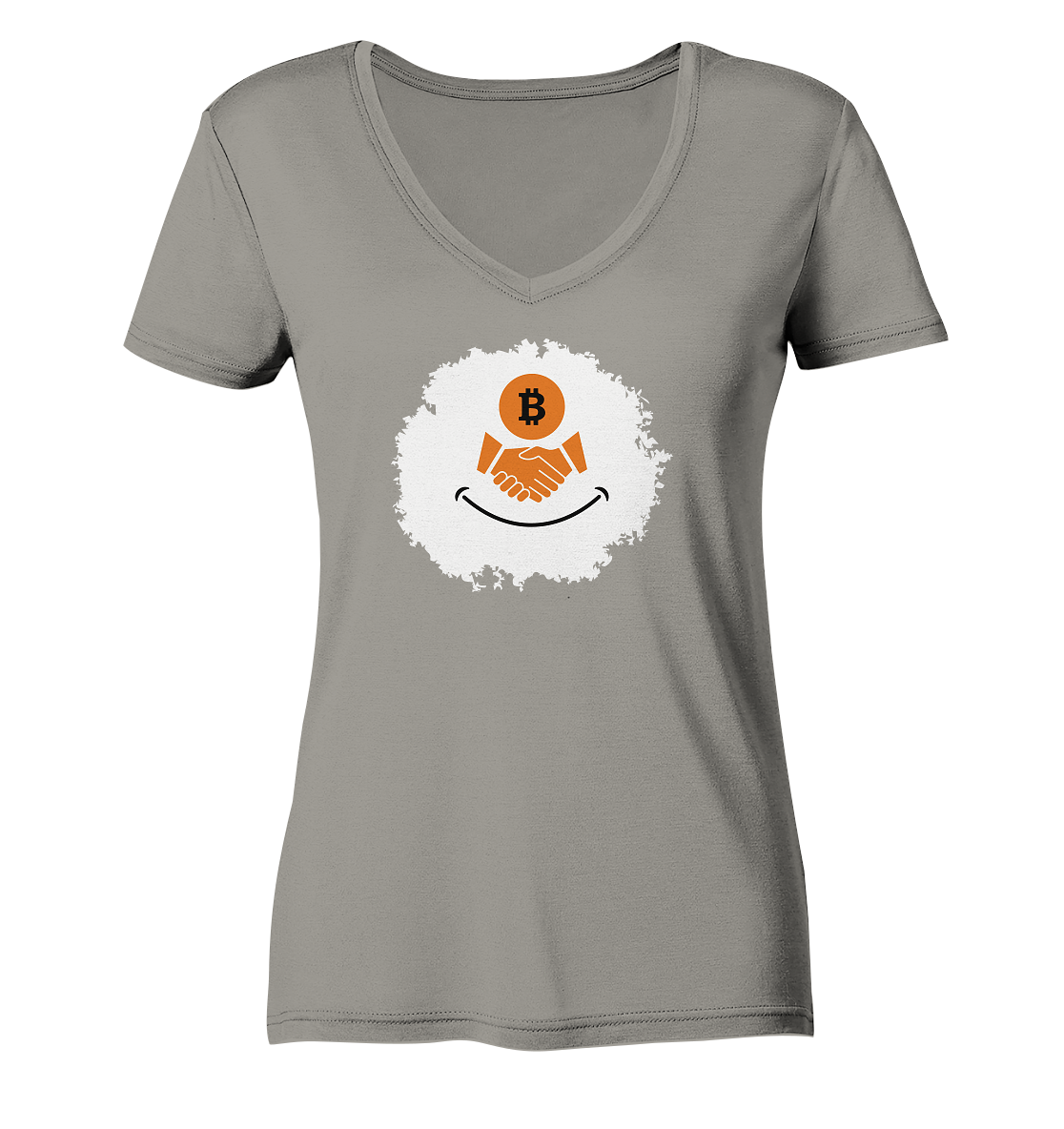 Smiley Bitcoin handshake - (Ladies Collection 21% Rabatt bis zum Halving 2024) - Ladies V-Neck Shirt