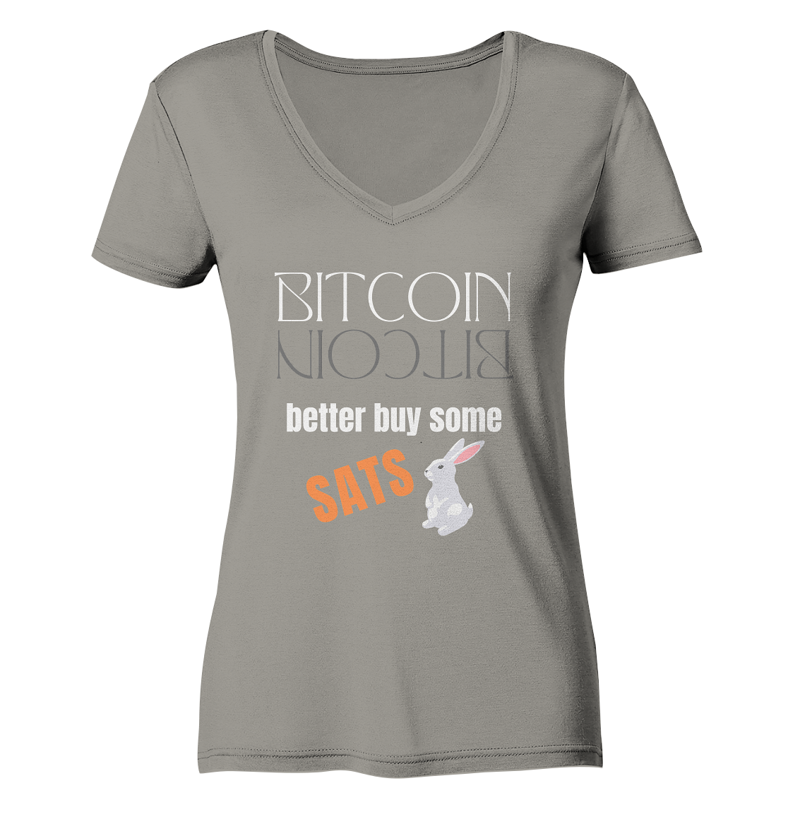 BITCOIN better buy some SATS (Spiegelschrift & Bunny) - LADIES COLLECTION 21% automat. Rabatt bis zum Halving 2024 - Ladies V-Neck Shirt