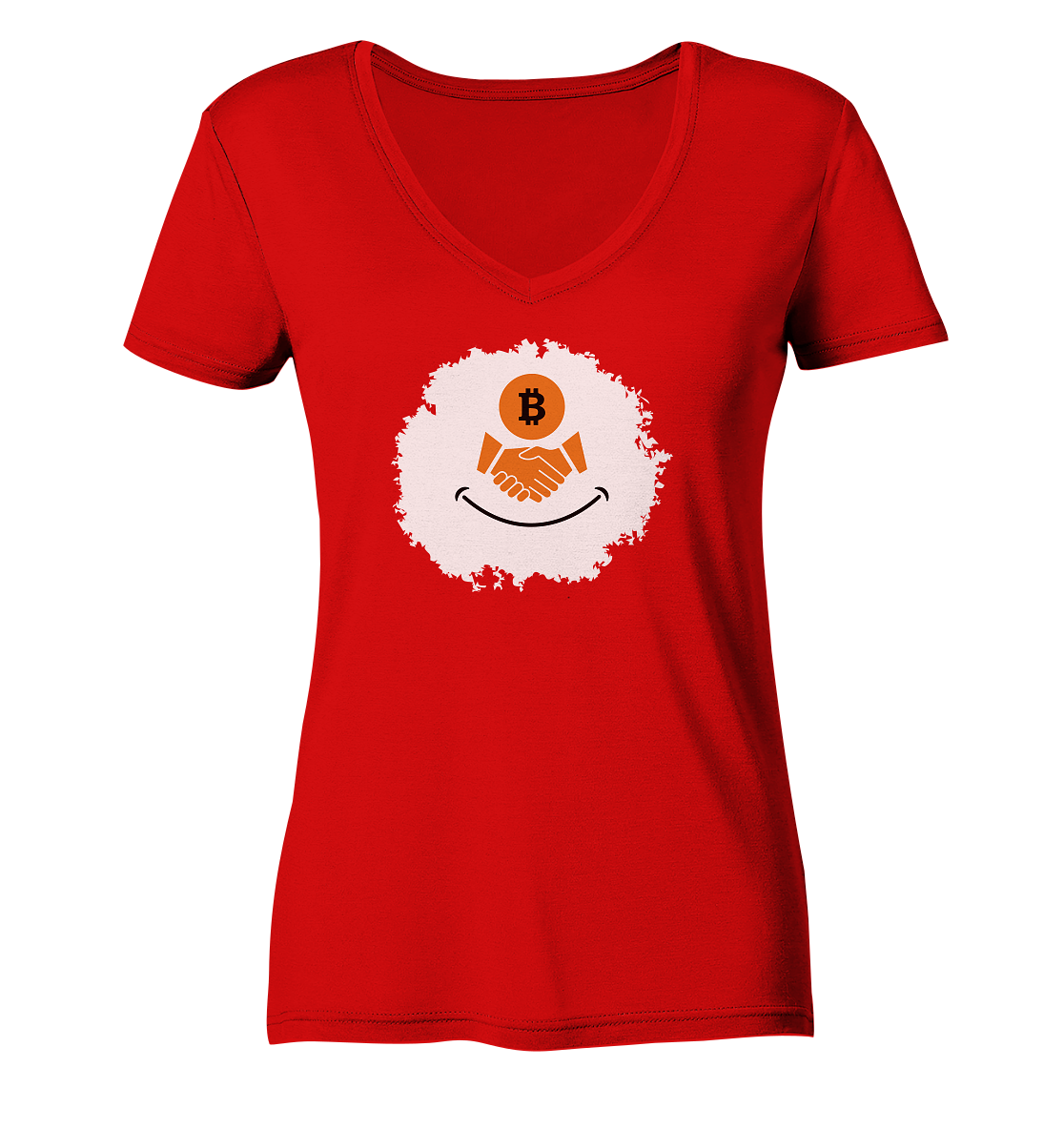 Smiley Bitcoin handshake - (Ladies Collection 21% Rabatt bis zum Halving 2024) - Ladies V-Neck Shirt
