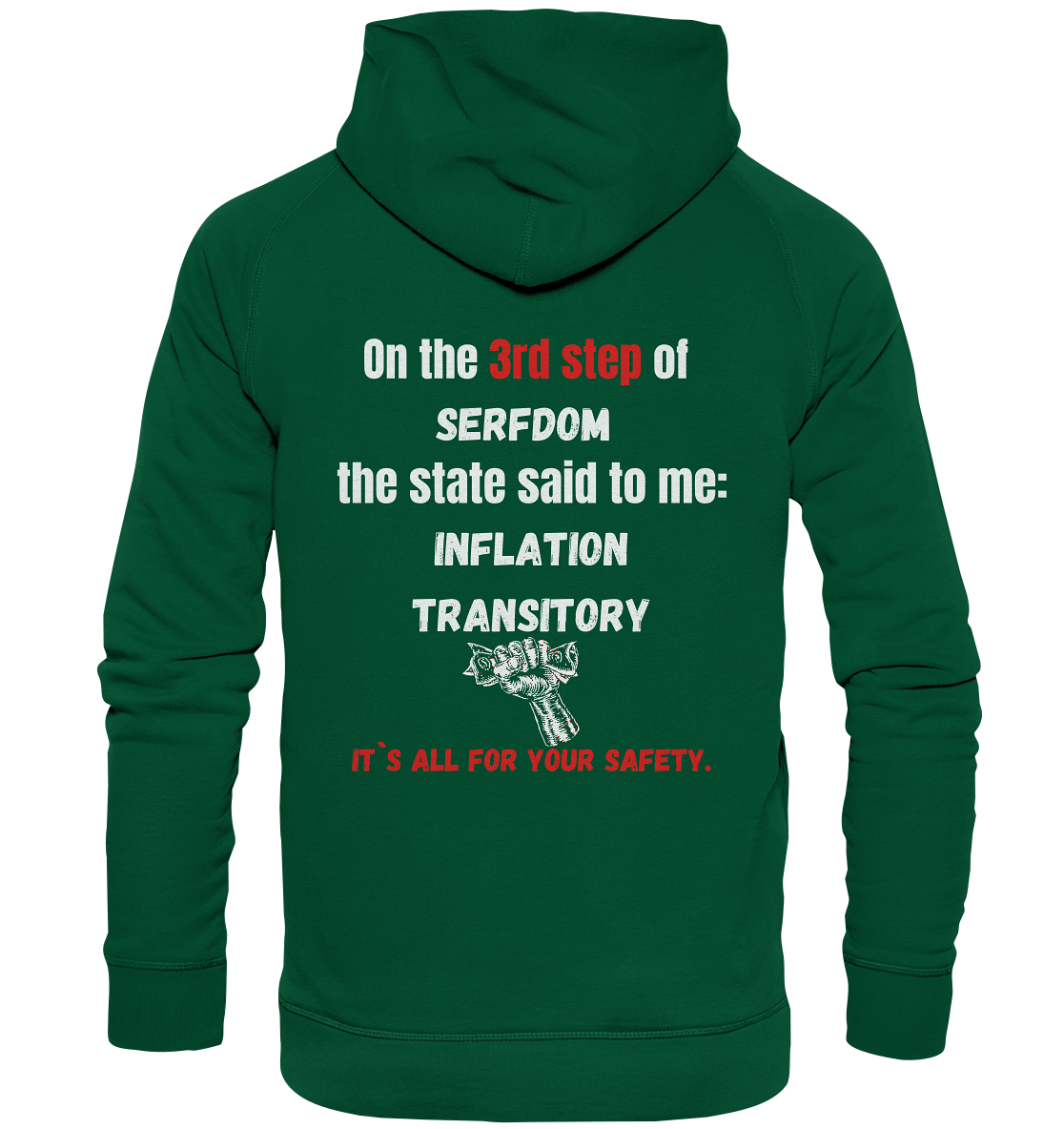 3rd step of serfdom the state said to me: INFLATION TRANSITORY # RÜCKENDRUCK # (Ladies Collection 21% Rabatt bis zum Halving 2024) - Basic Unisex Hoodie