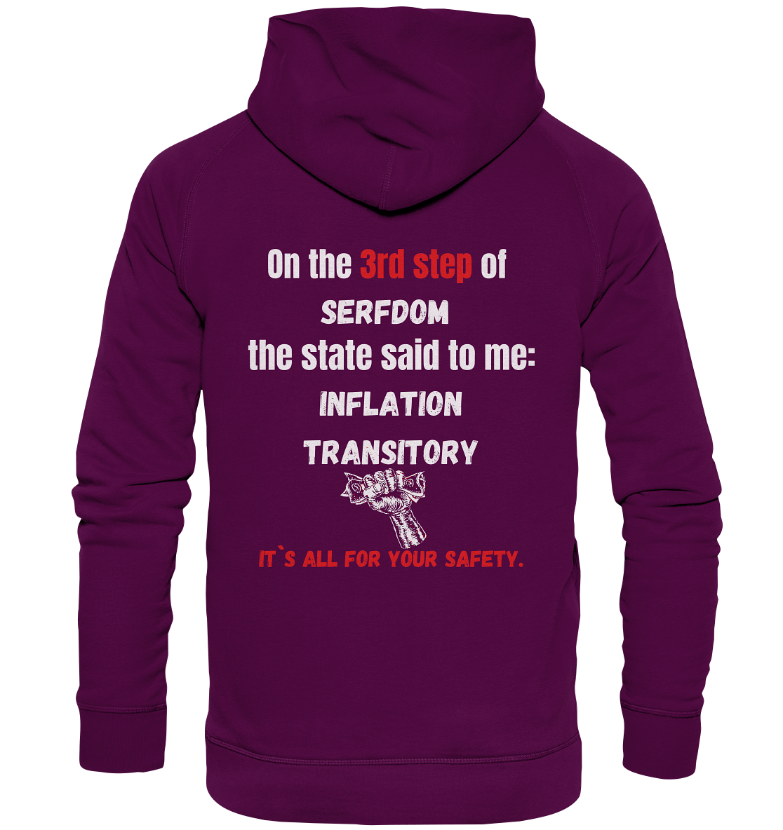 3rd step of serfdom the state said to me: INFLATION TRANSITORY # RÜCKENDRUCK # (Ladies Collection 21% Rabatt bis zum Halving 2024) - Basic Unisex Hoodie