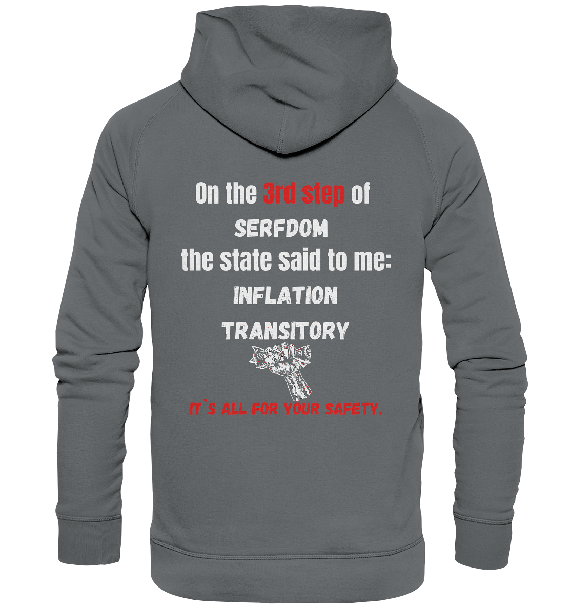 3rd step of serfdom the state said to me: INFLATION TRANSITORY # RÜCKENDRUCK # (Ladies Collection 21% Rabatt bis zum Halving 2024) - Basic Unisex Hoodie