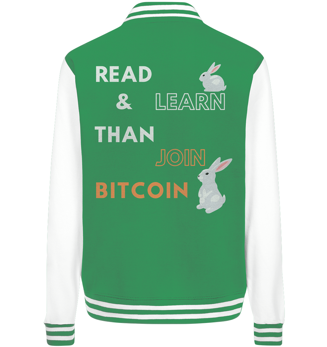 READ & LEARN THAN JOIN BITCOIN - white/orange Bunny Version - Ladies Collection - College Jacket