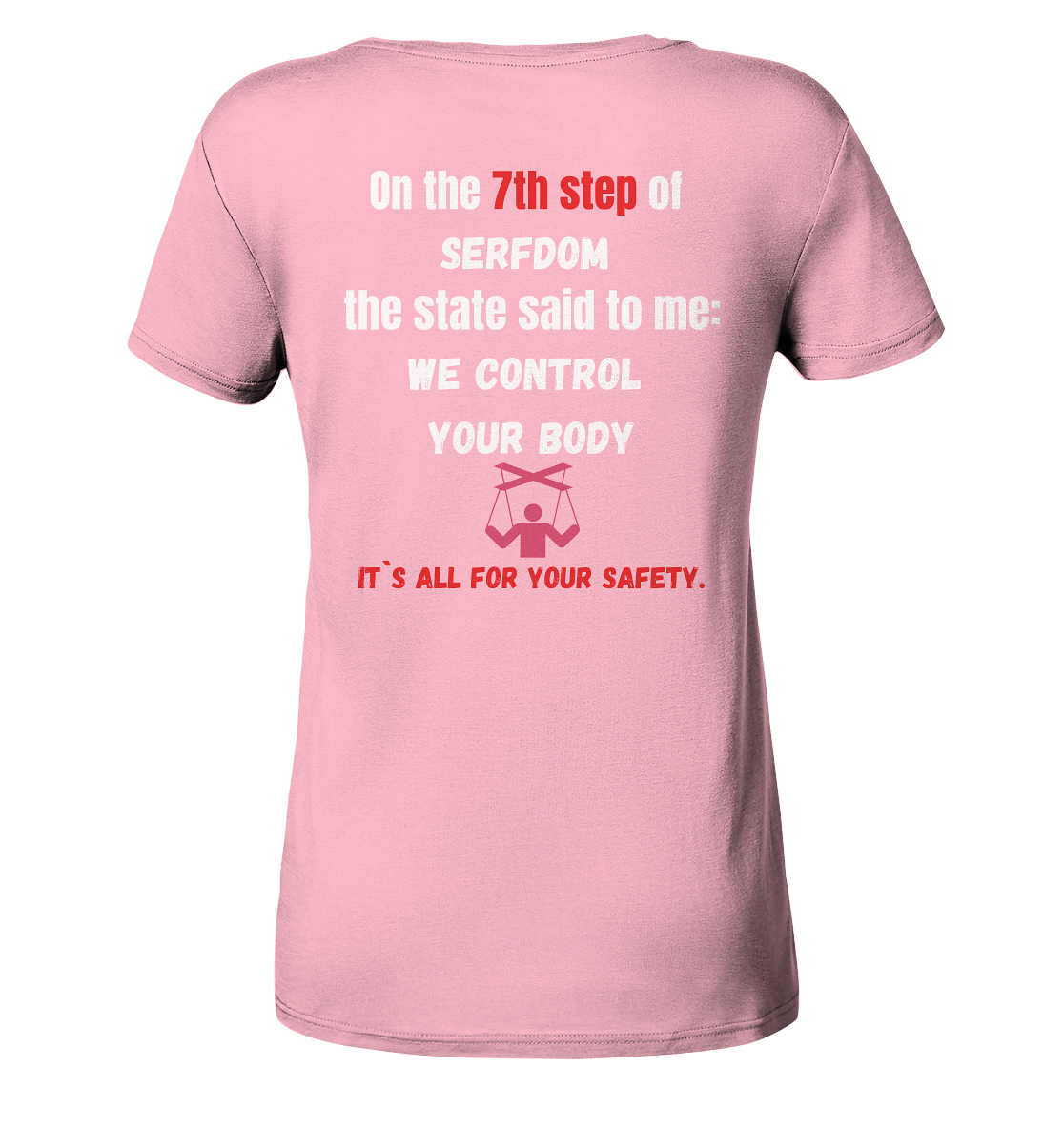 7th step of serfdom the state said to me: WE CONTROL YOUR BODY # RÜCKENDRUCK # (Ladies Collection 21% Rabatt bis zum Halving 2024) - Ladies Organic Basic Shirt