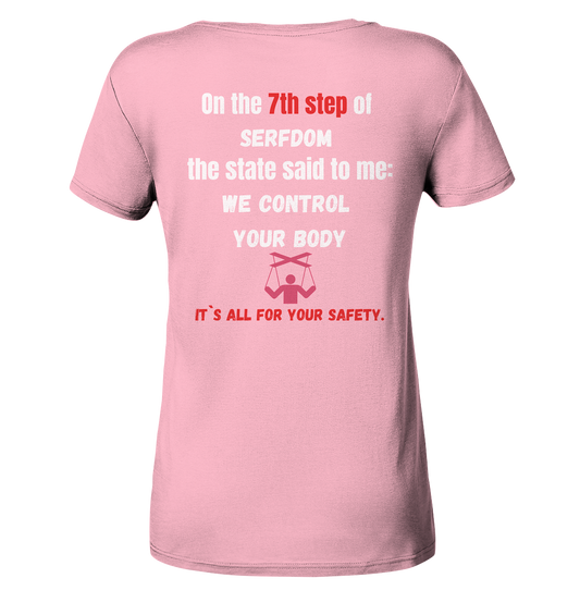 7th step of serfdom the state said to me: WE CONTROL YOUR BODY # RÜCKENDRUCK # (Ladies Collection 21% Rabatt bis zum Halving 2024) - Ladies Organic Basic Shirt