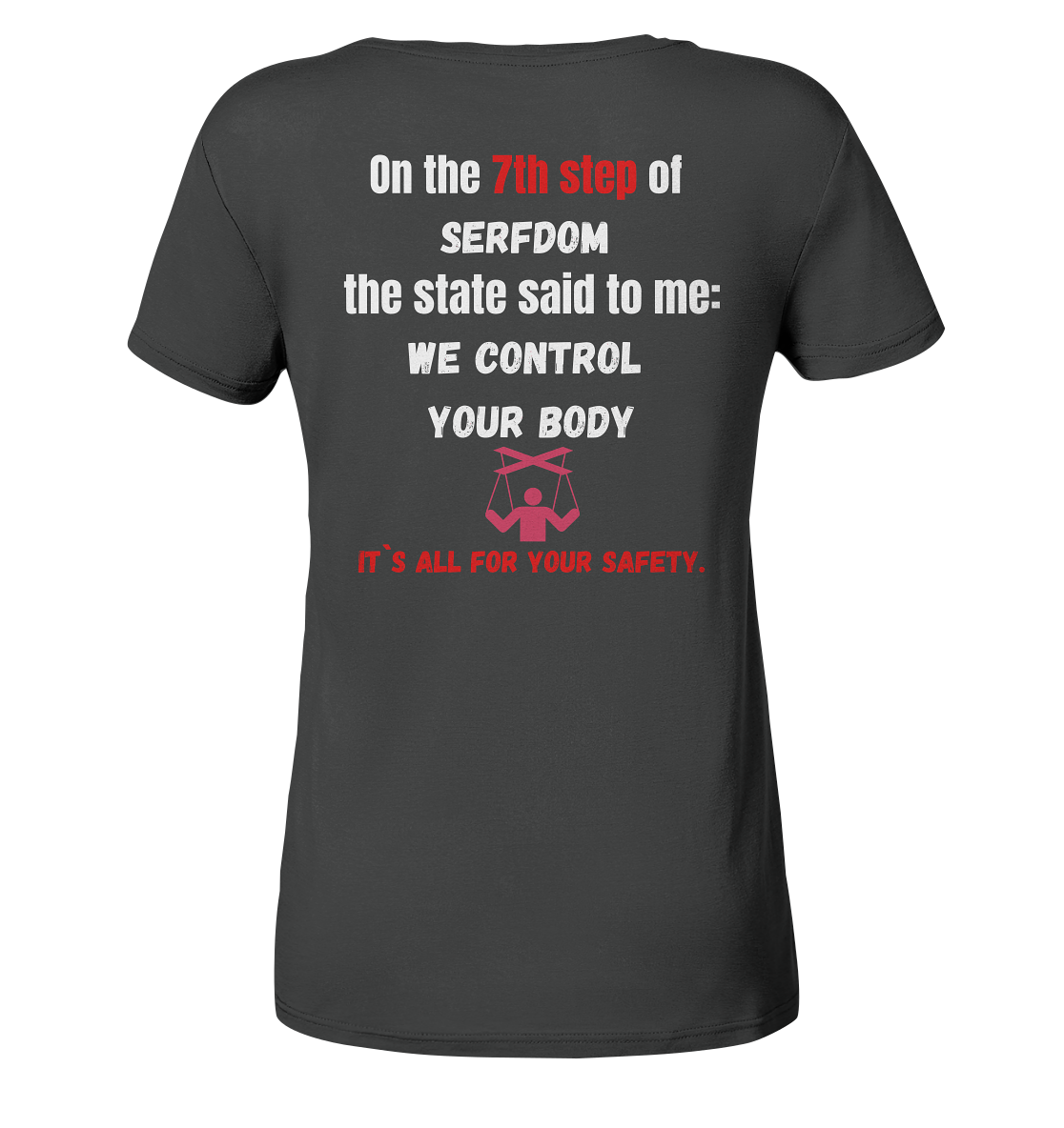 7th step of serfdom the state said to me: WE CONTROL YOUR BODY # RÜCKENDRUCK # (Ladies Collection 21% Rabatt bis zum Halving 2024) - Ladies Organic Shirt