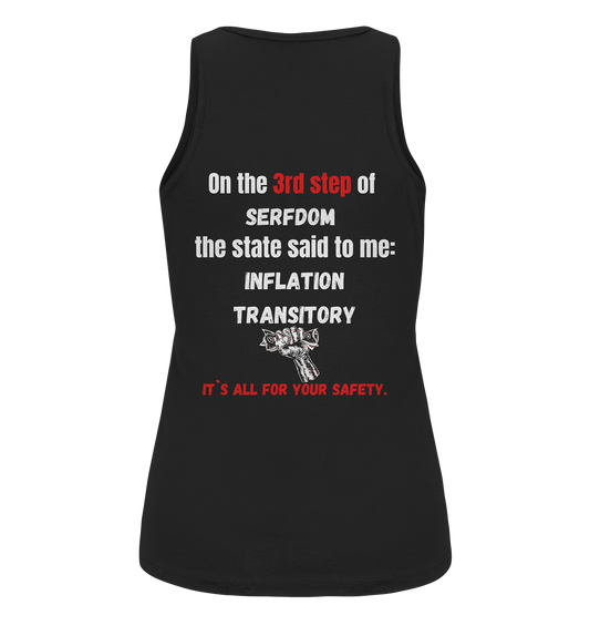 3rd step of serfdom the state said to me: INFLATION TRANSITORY # RÜCKENDRUCK # (Ladies Collection 21% Rabatt bis zum Halving 2024) - Ladies Organic Tank-Top