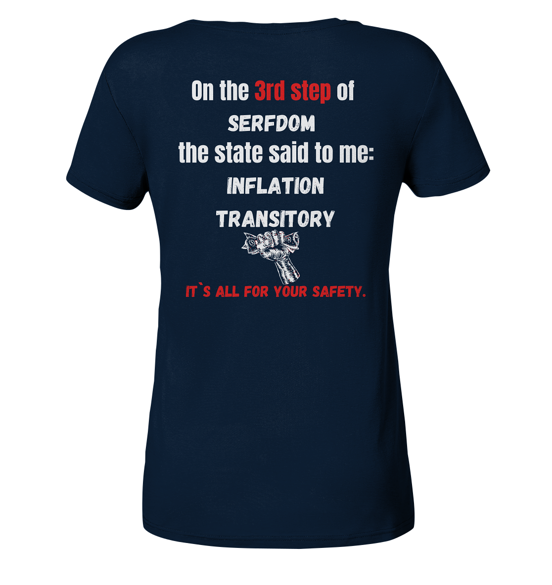 3rd step of serfdom the state said to me: INFLATION TRANSITORY # RÜCKENDRUCK # (Ladies Collection 21% Rabatt bis zum Halving 2024) - Ladies Organic V-Neck Shirt