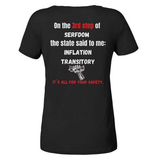 3rd step of serfdom the state said to me: INFLATION TRANSITORY # RÜCKENDRUCK # (Ladies Collection 21% Rabatt bis zum Halving 2024) - Ladies Organic V-Neck Shirt