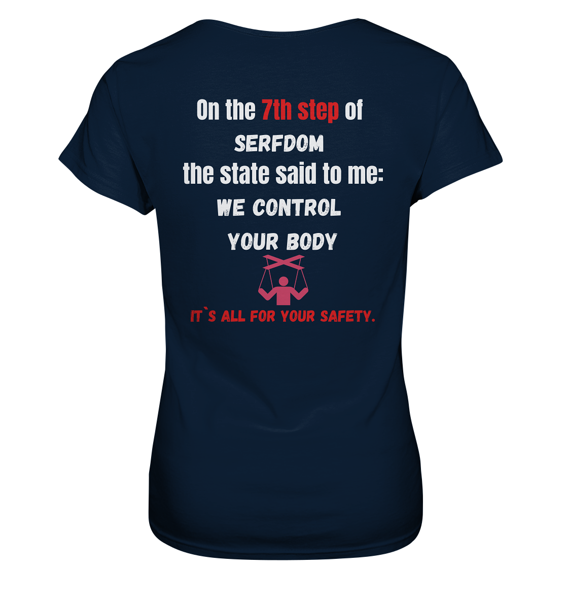 7th step of serfdom the state said to me: WE CONTROL YOUR BODY # RÜCKENDRUCK # (Ladies Collection 21% Rabatt bis zum Halving 2024) - Ladies Premium Shirt