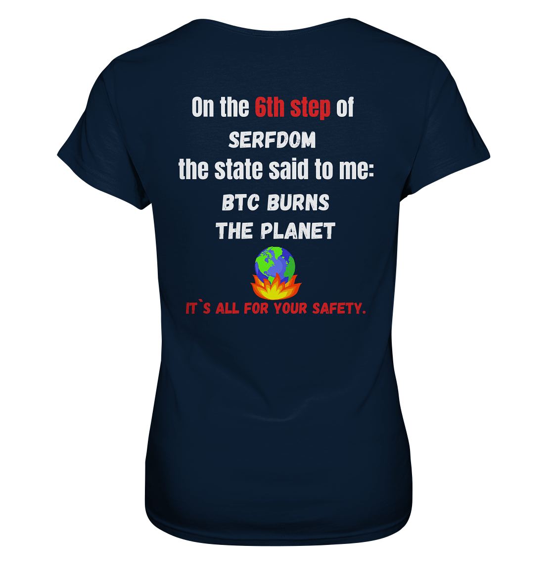 6th step of serfdom the state said to me: BTC BURNS THE PLANET # RÜCKENDRUCK # (Ladies Collection 21% Rabatt bis zum Halving 2024) - Ladies Premium Shirt