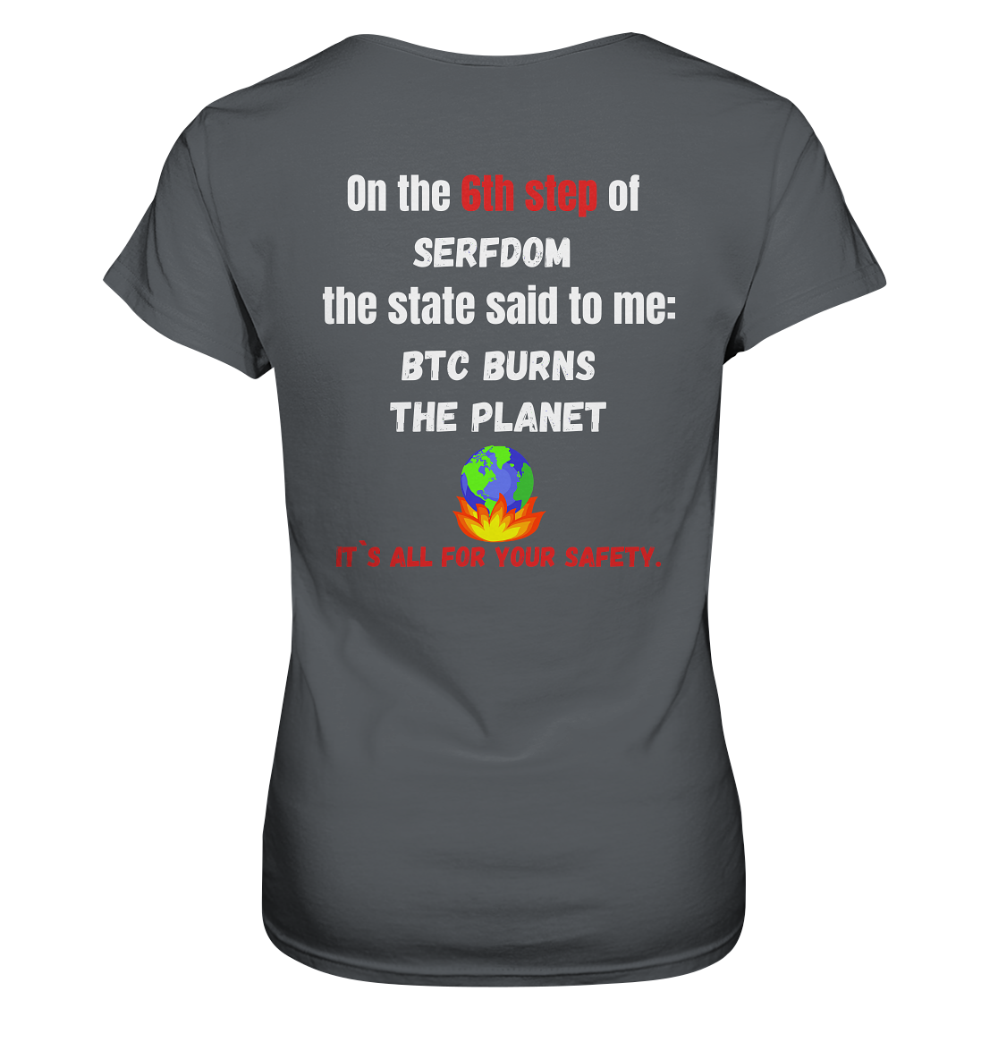 6th step of serfdom the state said to me: BTC BURNS THE PLANET # RÜCKENDRUCK # (Ladies Collection 21% Rabatt bis zum Halving 2024) - Ladies Premium Shirt