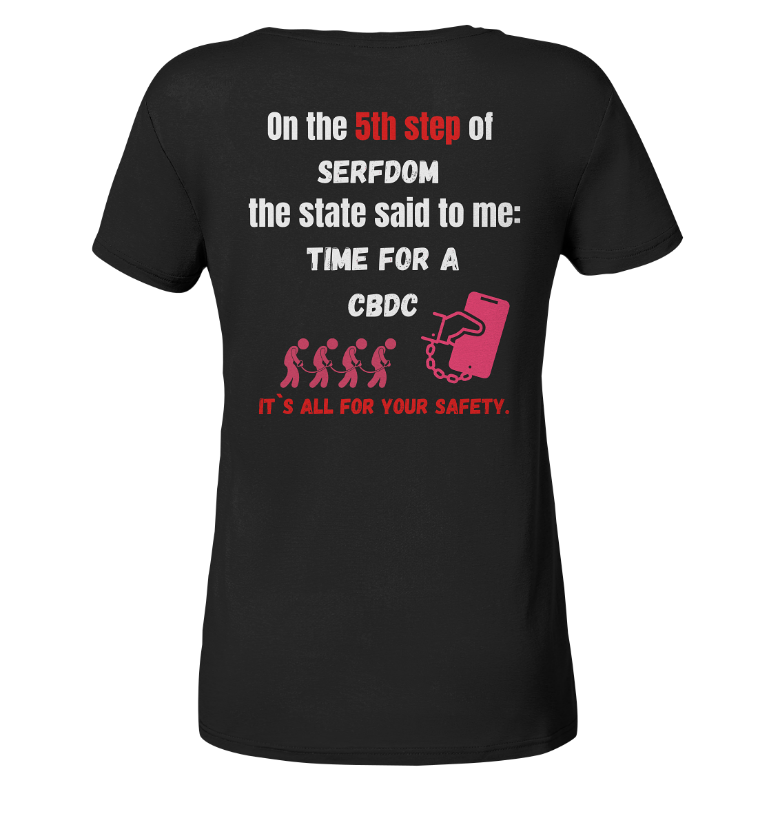 5th step of serfdom the state said to me: TIME FOR A CBDC # RÜCKENDRUCK # (Ladies Collection 21% Rabatt bis zum Halving 2024) - Ladies V-Neck Shirt