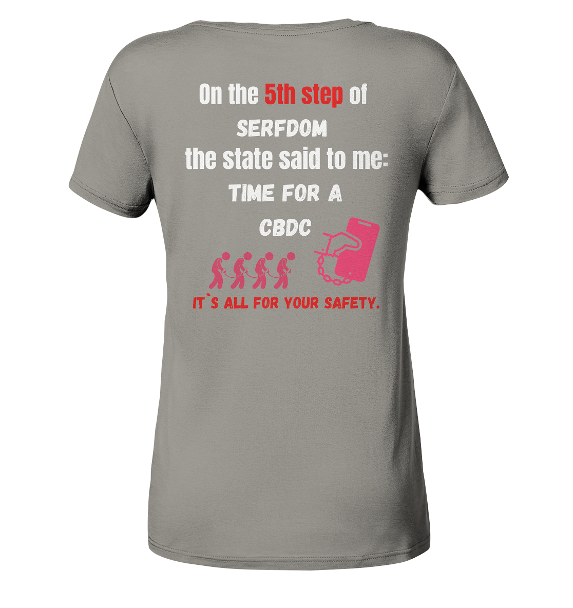 5th step of serfdom the state said to me: TIME FOR A CBDC # RÜCKENDRUCK # (Ladies Collection 21% Rabatt bis zum Halving 2024) - Ladies V-Neck Shirt