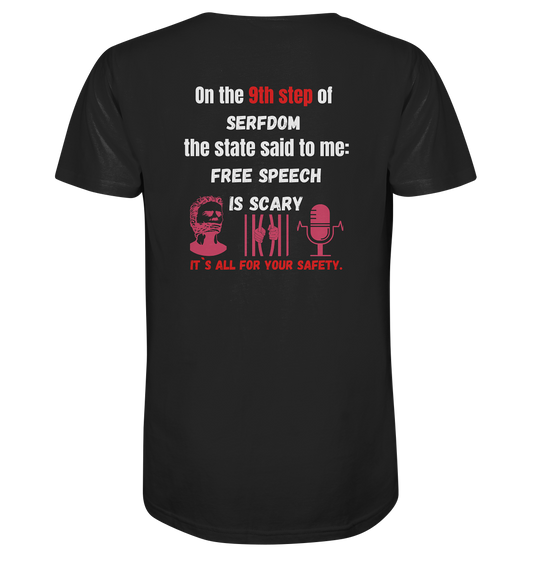 9th step of serfdom - FREE SPEECH IS SCARY - RÜCKENDRUCK (Herren, Men)   - Mens Organic V-Neck Shirt