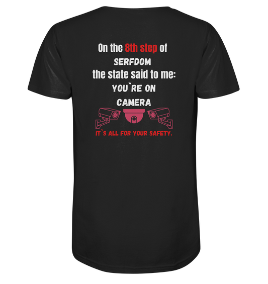 8th step of serfdom - YOU`RE ON CAMERA - RÜCKENDRUCK (Herren, Men)  - Mens Organic V-Neck Shirt