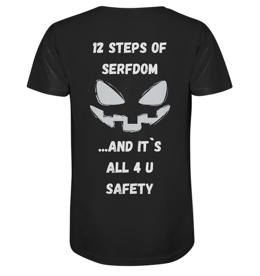 1st from 12 steps of serfdom - IT`S ALL 4 U SAFETY - RÜCKENDRUCK (men) - Mens Organic V-Neck Shirt