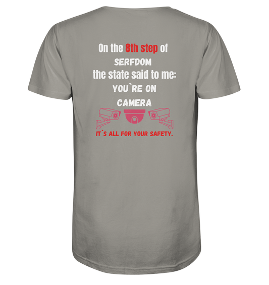 8th step of serfdom - YOU`RE ON CAMERA - RÜCKENDRUCK (Herren, Men)  - V-Neck Shirt