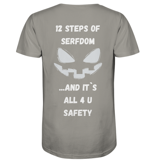 1st from 12 steps of serfdom - IT`S ALL 4 U SAFETY - RÜCKENDRUCK (men)  - V-Neck Shirt