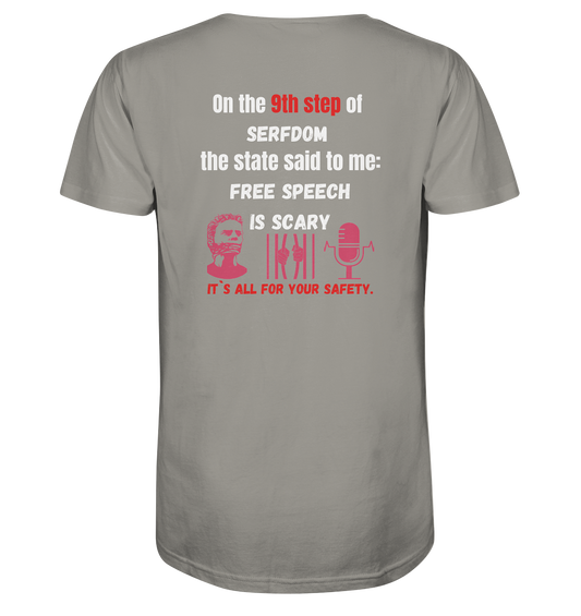 9th step of serfdom - FREE SPEECH IS SCARY - RÜCKENDRUCK (Herren, Men)   - V-Neck Shirt