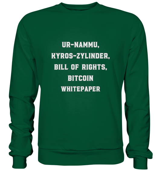 UR-NAMMU, KYROS-ZYLINDER, BILL OF RIGHTS, BITCOIN WHITEPAPER - Basic Sweatshirt