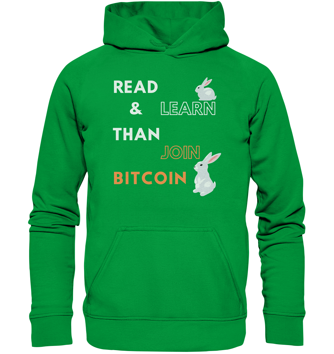 READ & LEARN THAN JOIN BITCOIN - white/orange Bunny Version - Ladies Collection - Basic Unisex Hoodie