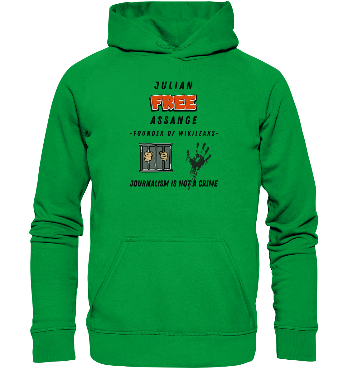 JULIAN FREE ASSANGE (little) - FOUNDER OF WIKILEAKS - JOURNALISM IS NOT A CRIME (2 GRAFIKEN) - Basic Unisex Hoodie