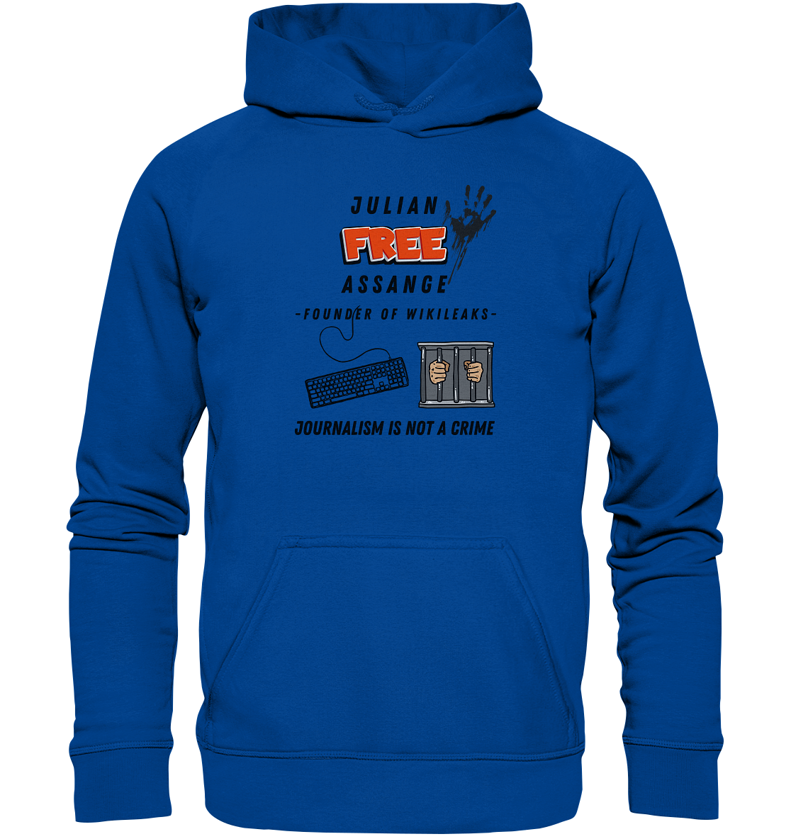 JULIAN FREE ASSANGE - FOUNDER OF WIKILEAKS - JOURNALISM IS NOT A CRIME (GRAFIKEN, Tastatur, Zelle, Hand))  - Basic Unisex Hoodie