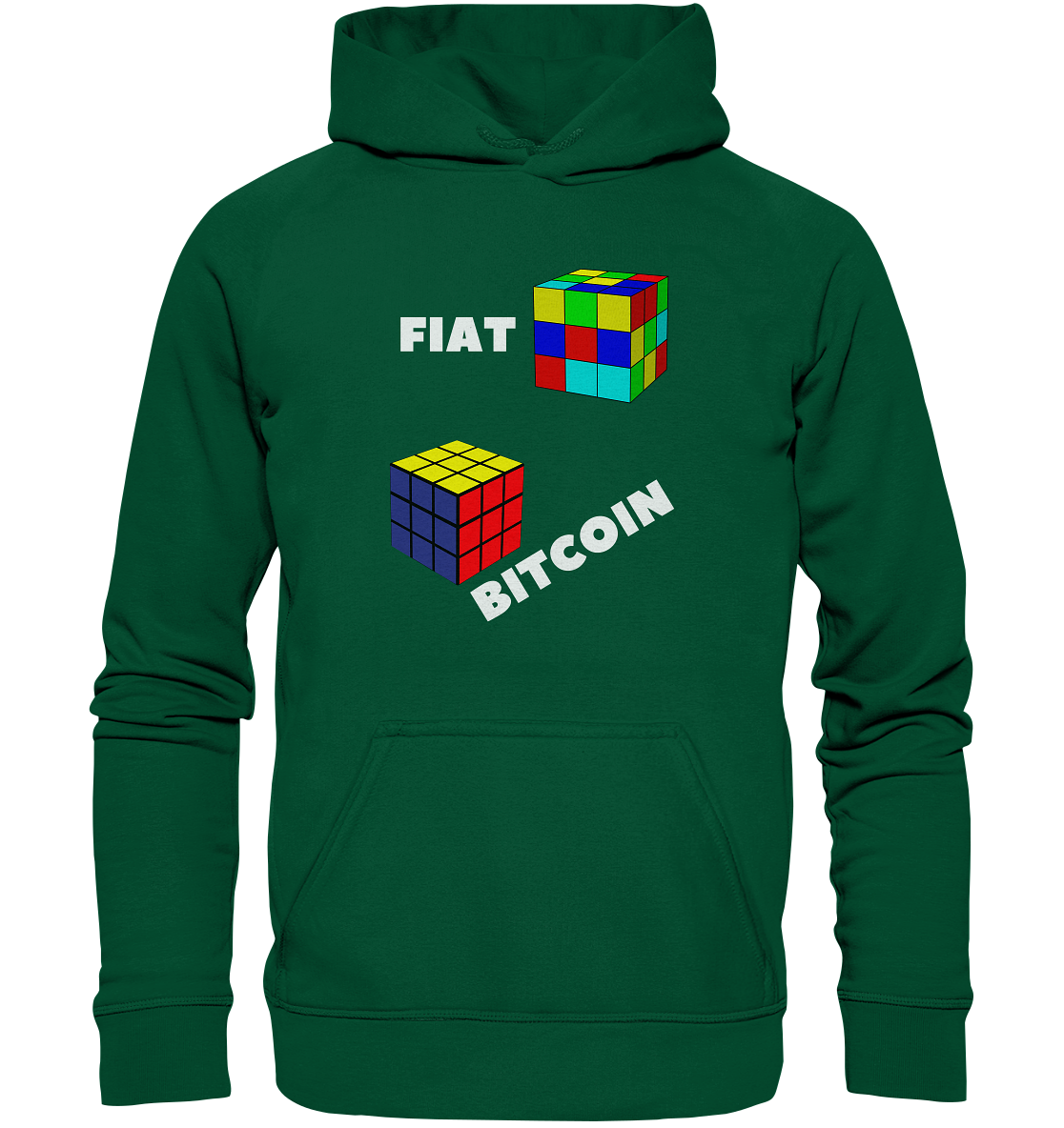 FIAT Cube & BITCOIN Cube - weisse Schrift, schräg (Ladies Collection 21% Rabatt bis zum Halving 2024) - Basic Unisex Hoodie