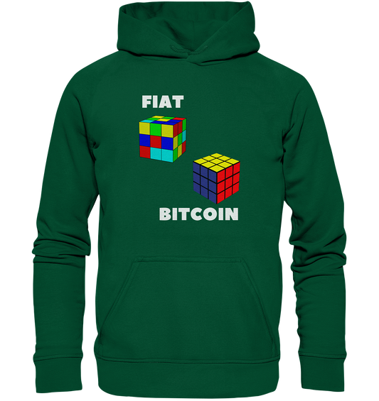 FIAT Cube & BITCOIN Cube - weisse Schrift, gerade (Ladies Collection 21% Rabatt bis zum Halving 2024) - Basic Unisex Hoodie