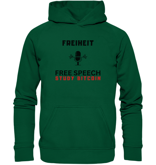 FREIHEIT (Mikrofon) FREE SPEECH, STUDY BITCOIN  - Basic Unisex Hoodie