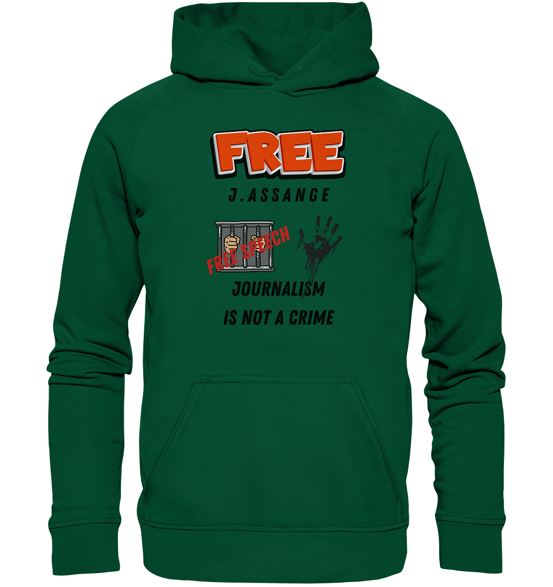 FREE J.ASSANGE - JOURNALISM IS NOT A CRIME, FREE SPEECH (2 GRAFIKEN)  - Basic Unisex Hoodie