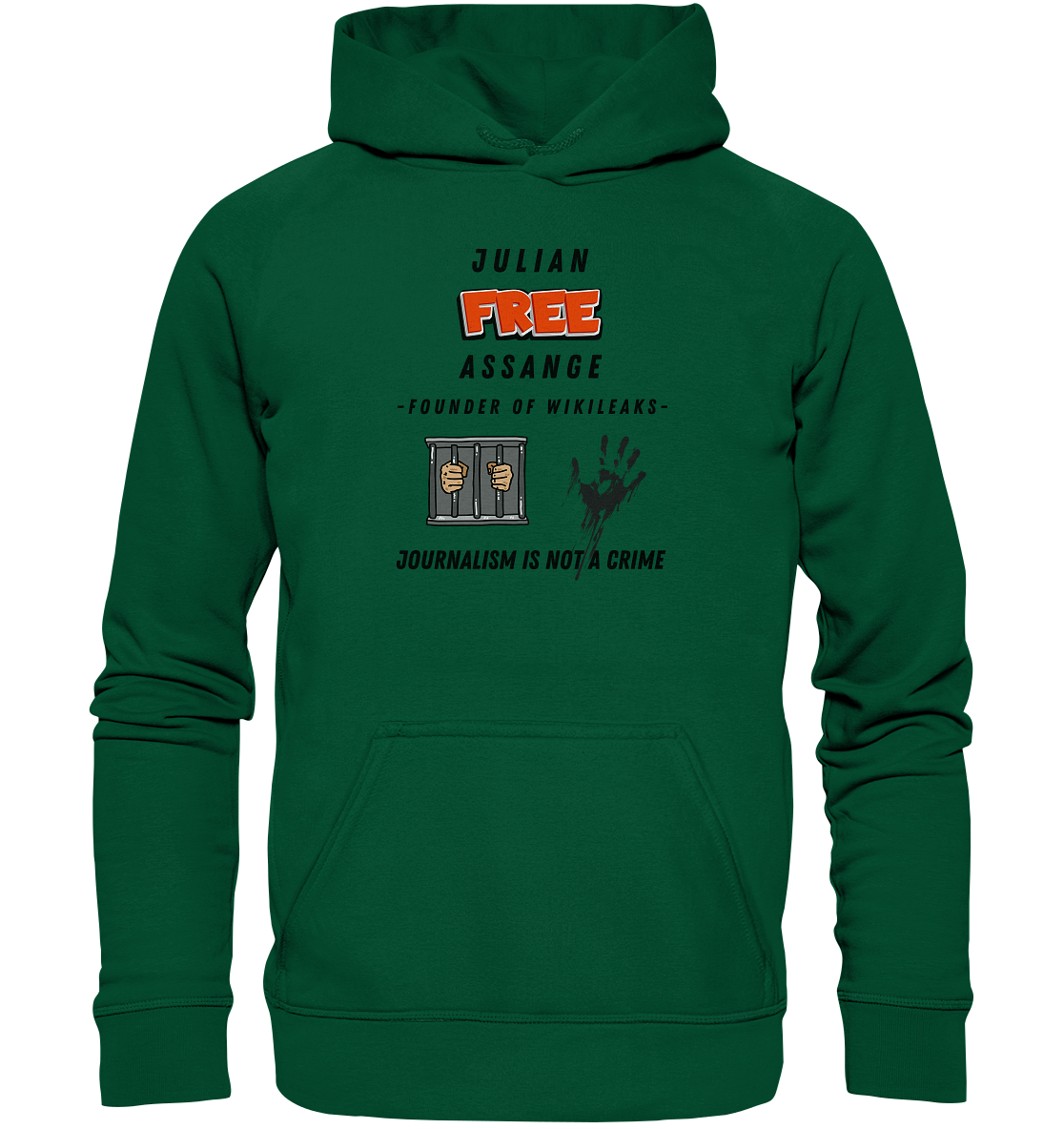 JULIAN FREE ASSANGE (little) - FOUNDER OF WIKILEAKS - JOURNALISM IS NOT A CRIME (2 GRAFIKEN) - Basic Unisex Hoodie