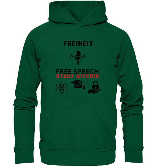 FREIHEIT (Mikrofon) FREE SPEECH, STUDY BITCOIN (+ 3 Grafiken) - Basic Unisex Hoodie