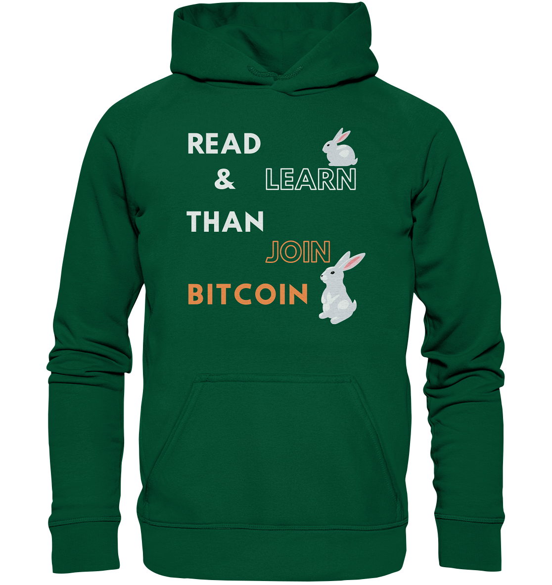 READ & LEARN THAN JOIN BITCOIN - white/orange Bunny Version - Ladies Collection - Basic Unisex Hoodie