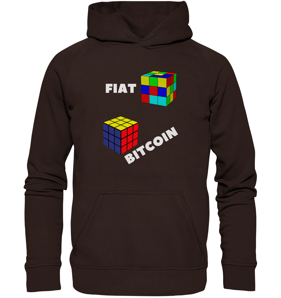 FIAT Cube & BITCOIN Cube - weisse Schrift, schräg (Ladies Collection 21% Rabatt bis zum Halving 2024) - Basic Unisex Hoodie