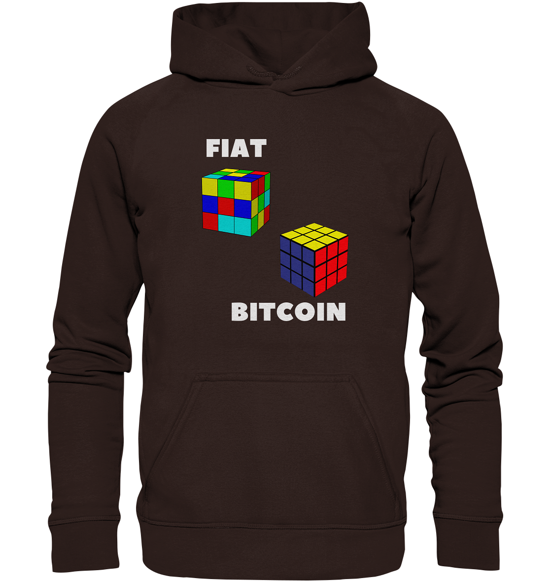 FIAT Cube & BITCOIN Cube - weisse Schrift, gerade (Ladies Collection 21% Rabatt bis zum Halving 2024) - Basic Unisex Hoodie