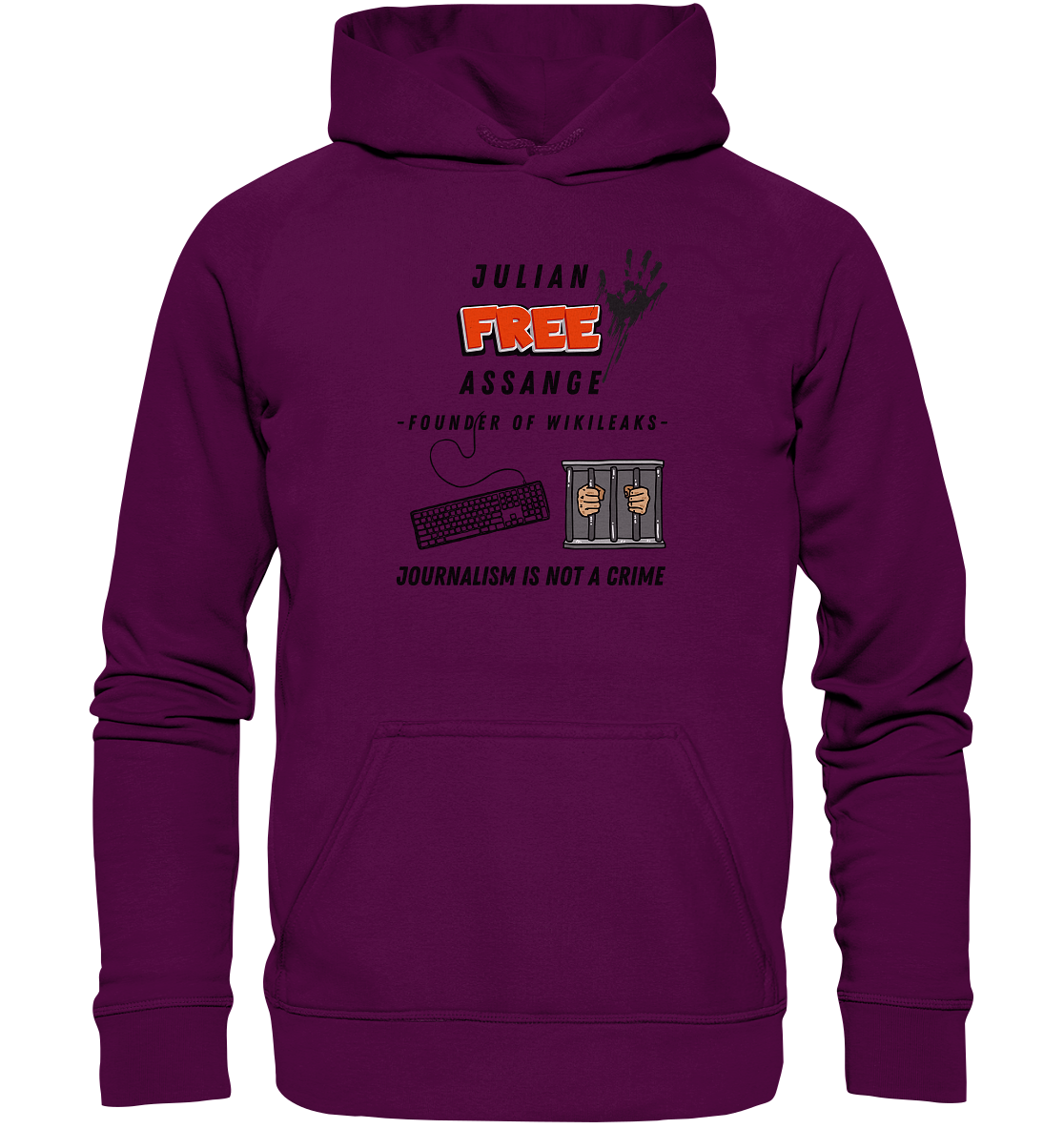 JULIAN FREE ASSANGE - FOUNDER OF WIKILEAKS - JOURNALISM IS NOT A CRIME (GRAFIKEN, Tastatur, Zelle, Hand))  - Basic Unisex Hoodie