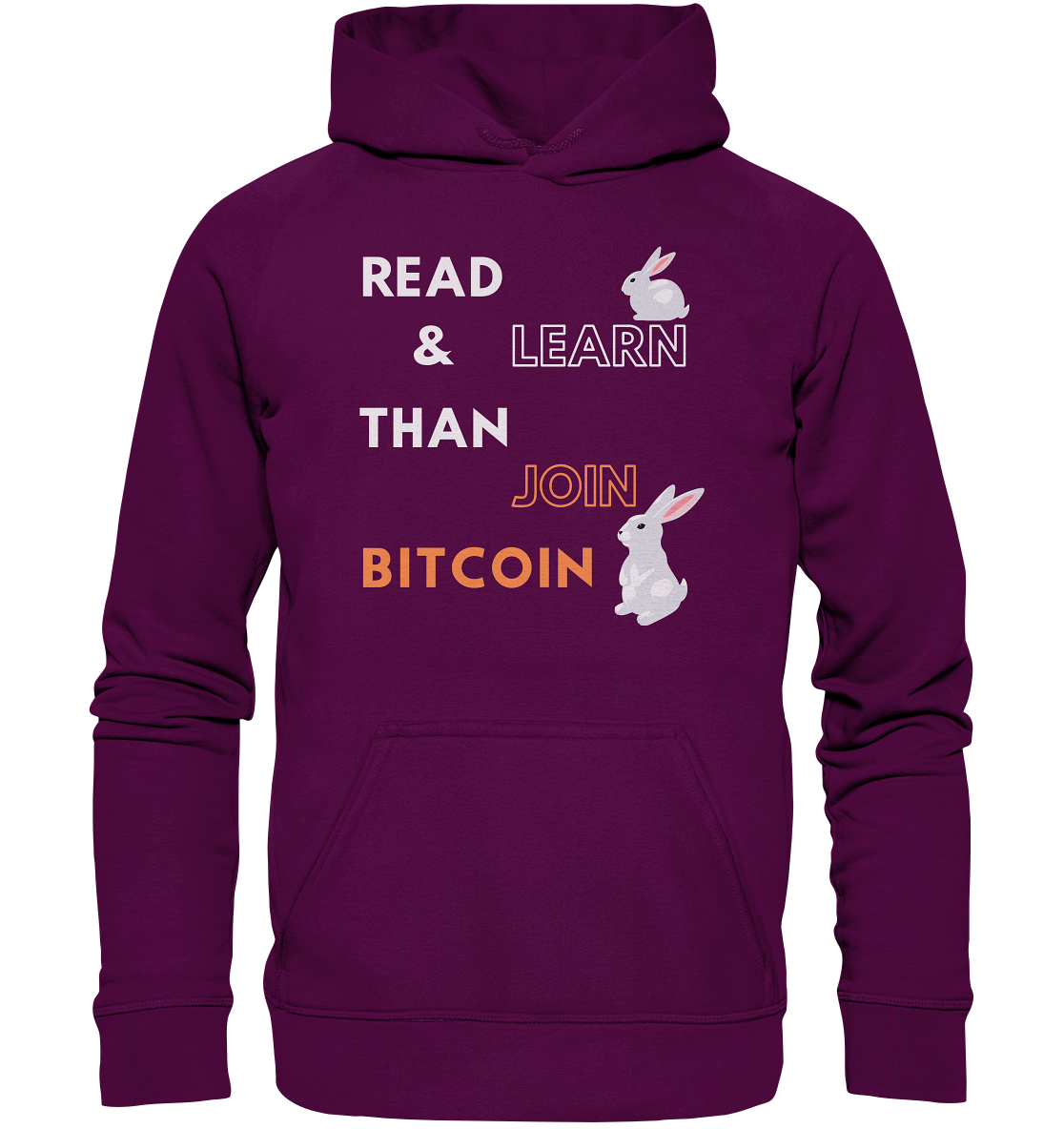 READ & LEARN THAN JOIN BITCOIN - white/orange Bunny Version - Ladies Collection - Basic Unisex Hoodie