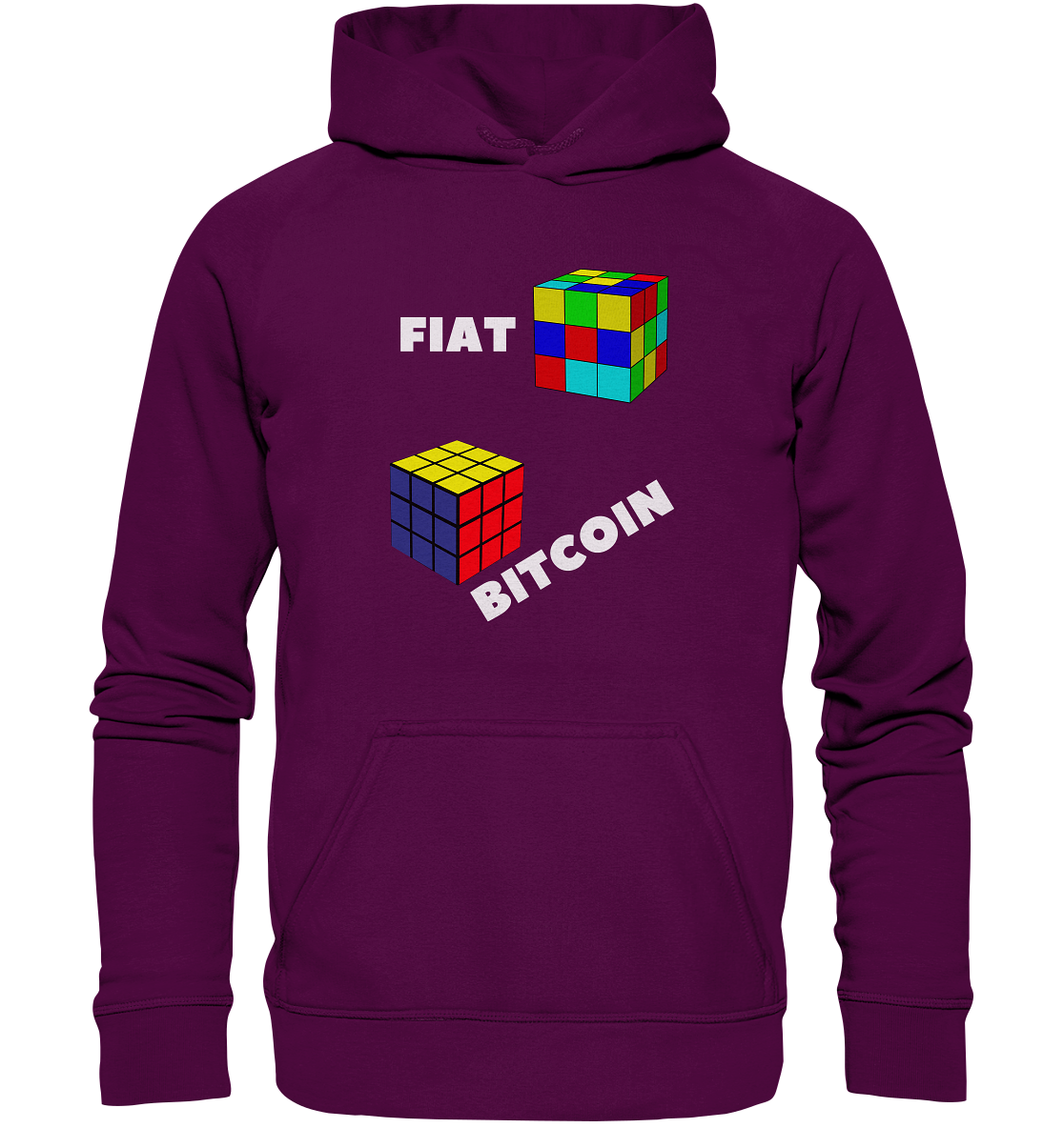 FIAT Cube & BITCOIN Cube - weisse Schrift, schräg (Ladies Collection 21% Rabatt bis zum Halving 2024) - Basic Unisex Hoodie