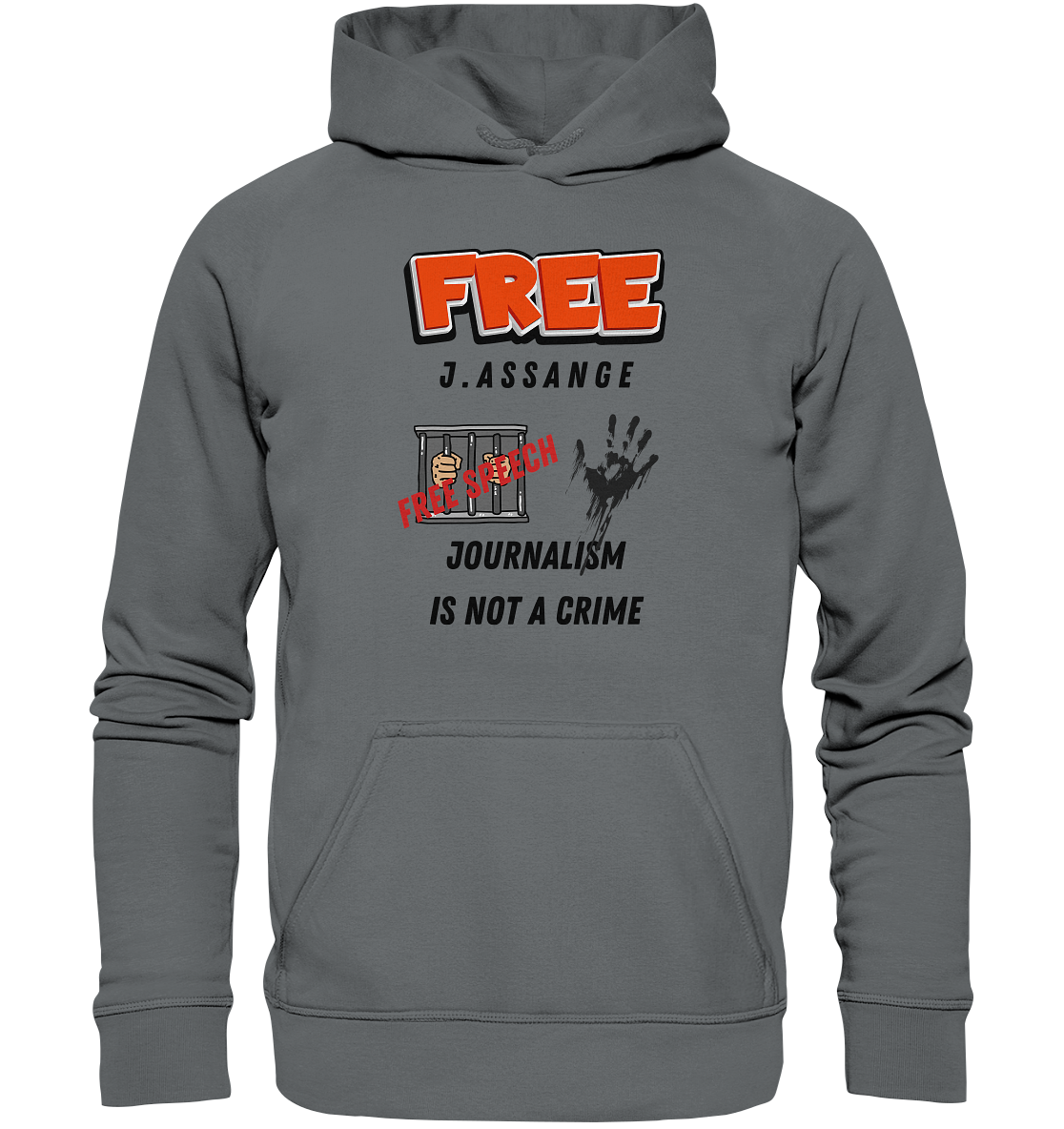 FREE J.ASSANGE - JOURNALISM IS NOT A CRIME, FREE SPEECH (2 GRAFIKEN)  - Basic Unisex Hoodie