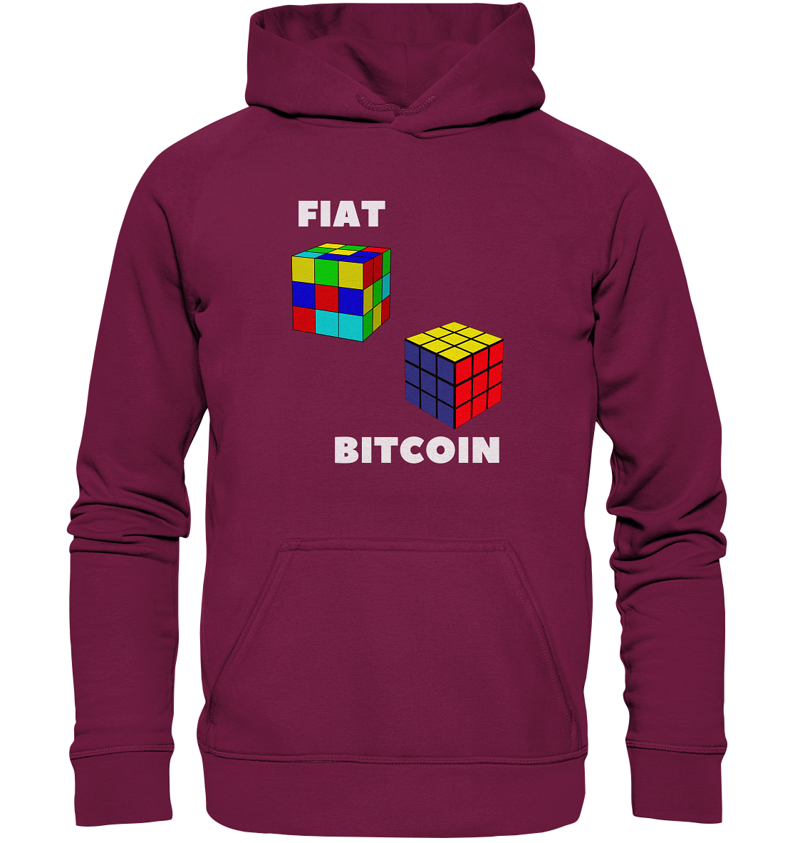 FIAT Cube & BITCOIN Cube - weisse Schrift, gerade (Ladies Collection 21% Rabatt bis zum Halving 2024) - Basic Unisex Hoodie