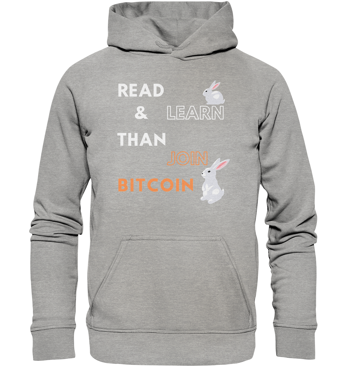 READ & LEARN THAN JOIN BITCOIN - white/orange Bunny Version - Ladies Collection - Basic Unisex Hoodie